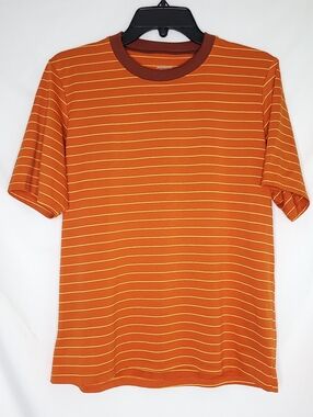 PATAGONIA Capilene Men's Orange & Yellow Striped Short Sleeve Shirt MEDIUM